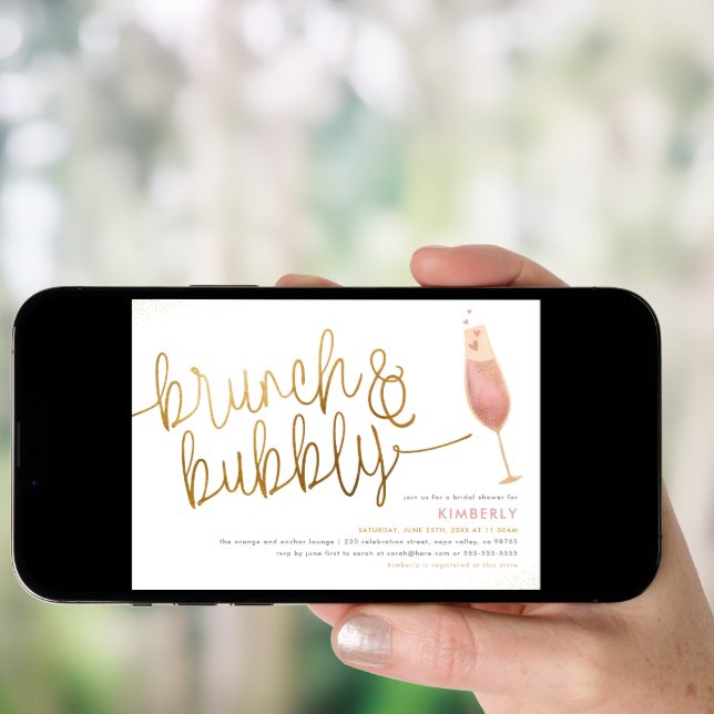 Brunch & Bubbly Watercolor Champagne Bridal Shower Invitation (Front Digital)