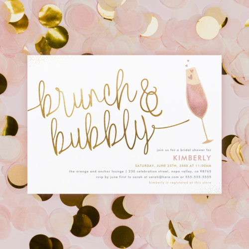 Brunch  Bubbly Watercolor Champagne Bridal Shower Invitation