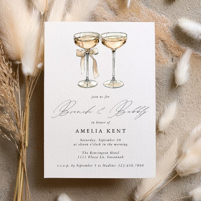 Brunch & Bubbly Watercolor Champagne Bridal Shower Invitation (Creator Uploaded)