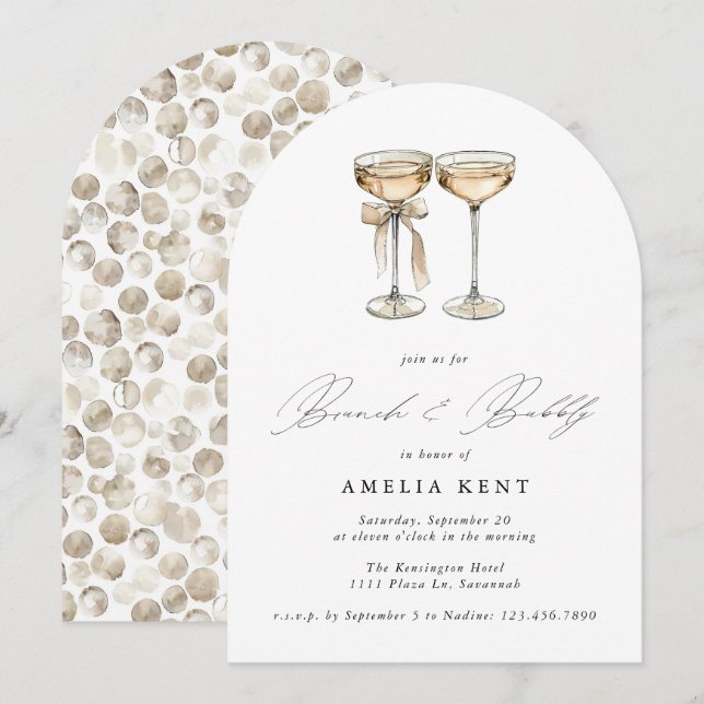 Brunch & Bubbly Watercolor Champagne Bridal Shower Invitation (Front/Back)