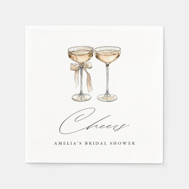 Brunch & Bubbly Watercolor Champagne Bridal Shower Napkins (Front)