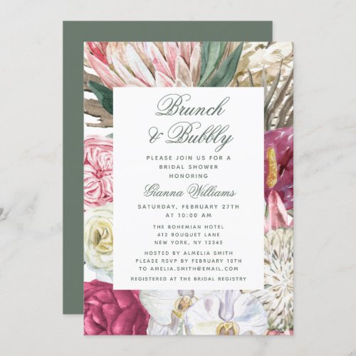 Brunch  Bubbly Watercolor Floral Bridal Shower Invitation