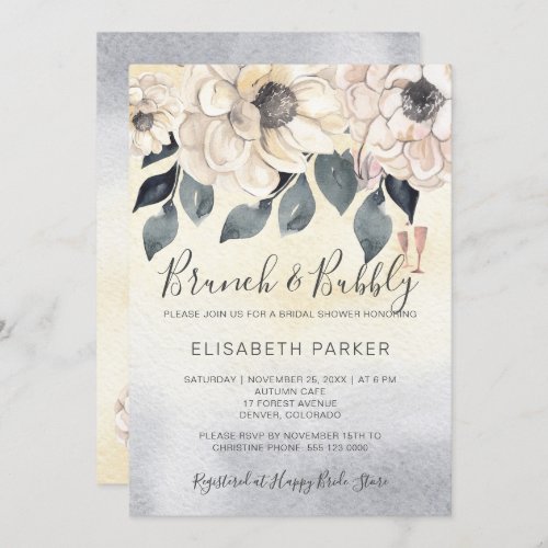 Brunch  bubbly watercolor floral bridal shower invitation