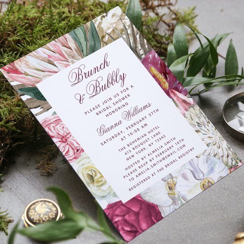 Brunch  Bubbly Watercolor Floral Bridal Shower Invitation