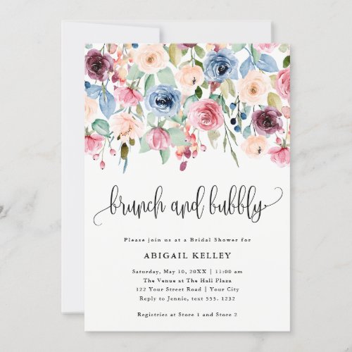 Brunch  Bubbly Watercolor Flowers Bridal Shower Invitation