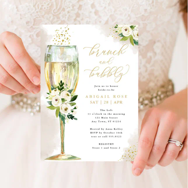 Brunch & Bubbly White Gold Bridal Shower Invitation Zazzle