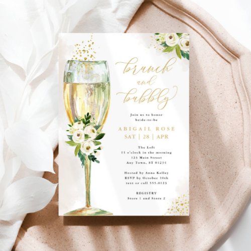 Brunch  Bubbly White Gold Bridal Shower Invitation