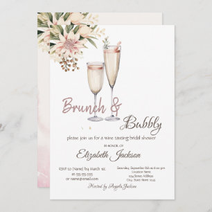 Brunch & Bubbly Wine Glass Floral Bridal Shower Invitation