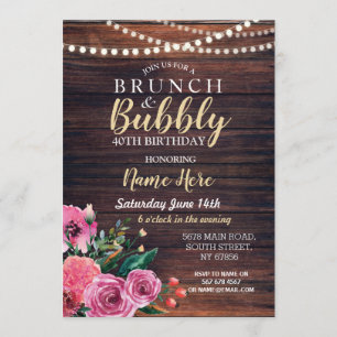 Brunch & Bubbly Wood Floral Pink Flowers Lights Invitation