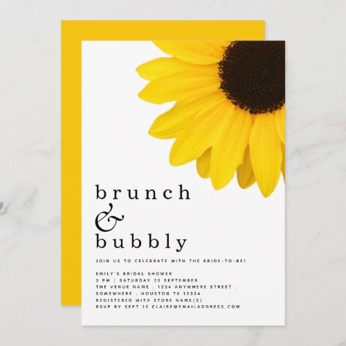 Brunch Bubbly Yellow Sunflower Bridal Shower Invitation