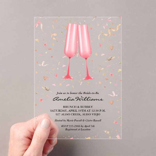 Brunch Champagne Bridal Shower Acrylic Invitations (Insitu (Handheld))