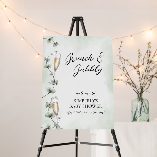 Brunch Champagne Greenery Baby Shower Welcome Sign (In Situ (Stand))