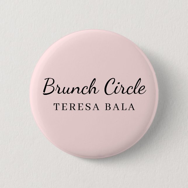 Brunch Club | Pink Handwritten Script Name Design Button (Front)