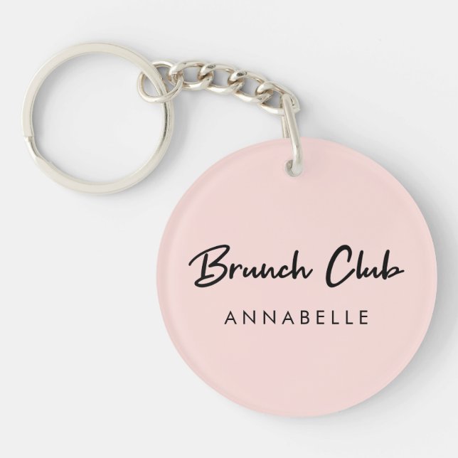 Brunch Club | Pink Name Modern Handwritten Script Keychain (Front)