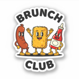 Brunch Club Retro Cartoon Food Fun Design Sticker
