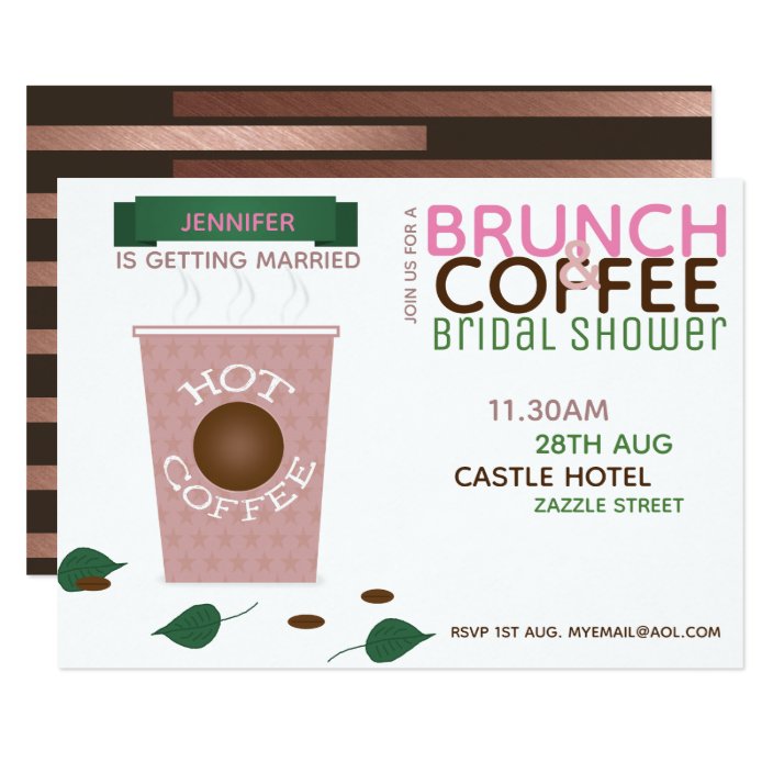 Brunch Coffee Bridal Shower Invitation Pink Green Zazzle Bridal Shower Invitation Pink Green