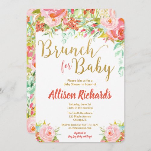 Brunch for baby shower girl invitations floral