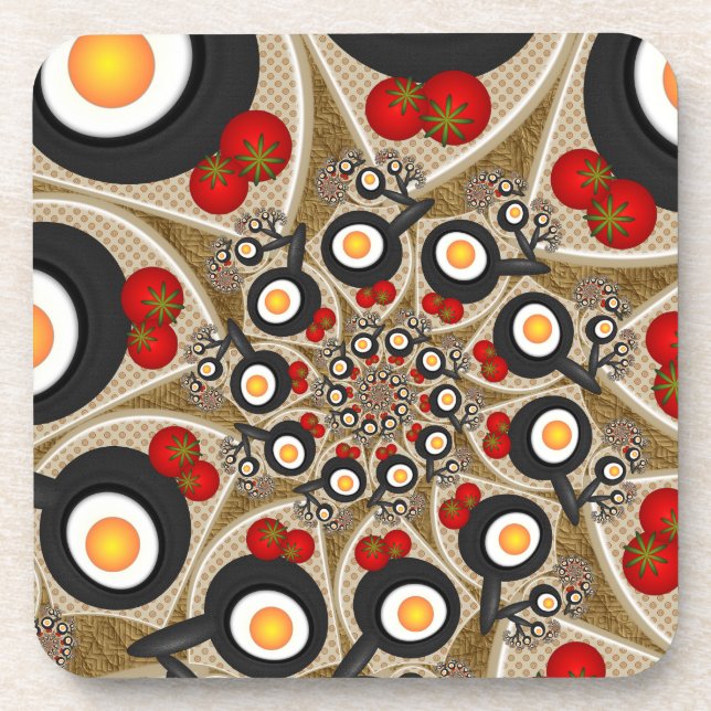 Brunch Fractal Art Funny Food, Tomatoes, Eggs Beverage Coaster (Front)
