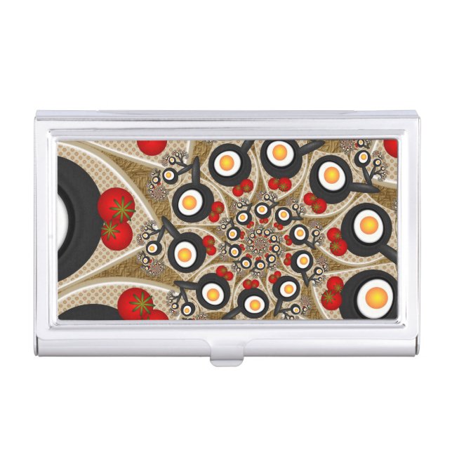 Brunch Fractal Art Funny Food, Tomatoes, Eggs Business Card Case (Front)