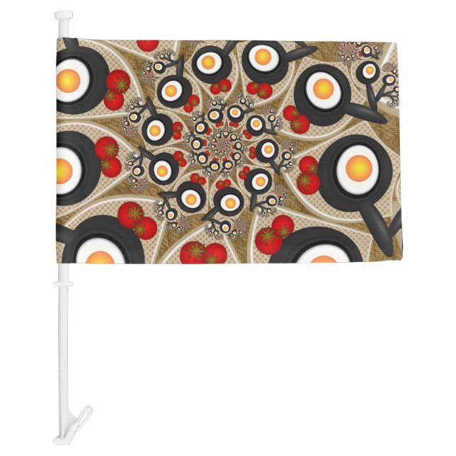 Brunch Fractal Art Funny Food, Tomatoes, Eggs Car Flag (Front)