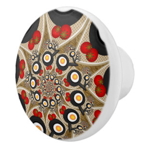 Brunch Fractal Art Funny Food, Tomatoes, Eggs Ceramic Knob