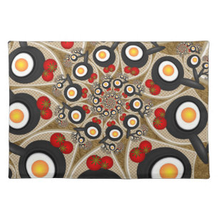 Brunch Fractal Art Funny Food, Tomatoes, Eggs Cloth Placemat
