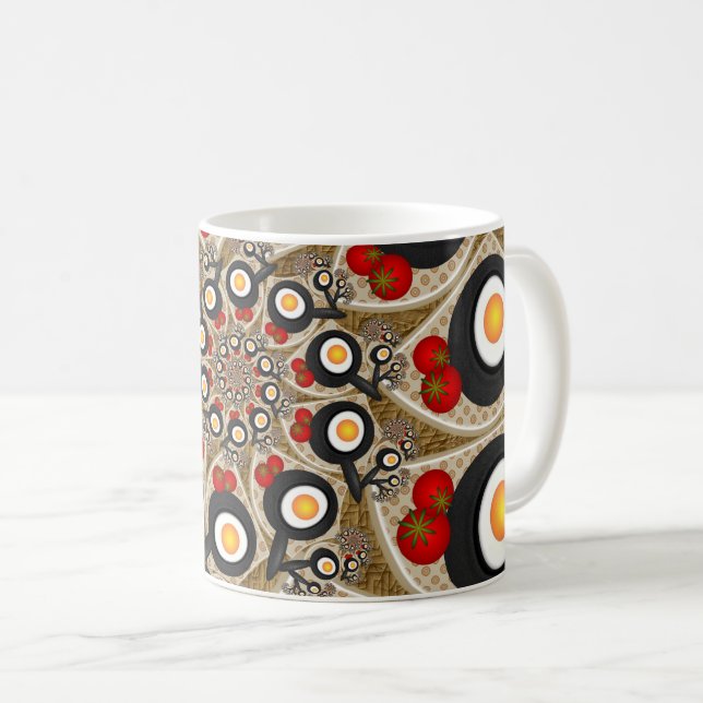 Brunch Fractal Art Funny Food, Tomatoes, Eggs Coffee Mug (Front Right)