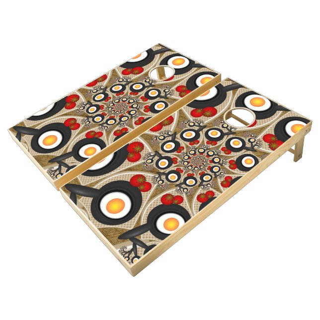 Brunch Fractal Art Funny Food, Tomatoes, Eggs Cornhole Set (Angled)