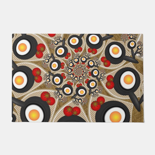 Brunch Fractal Art Funny Food, Tomatoes, Eggs Doormat (Front)