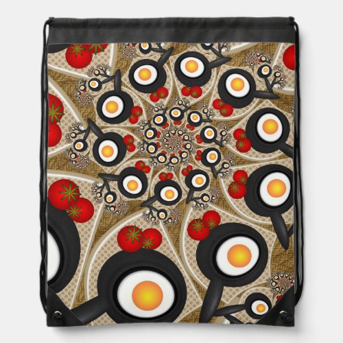 Brunch Fractal Art Funny Food Tomatoes Eggs Drawstring Bag
