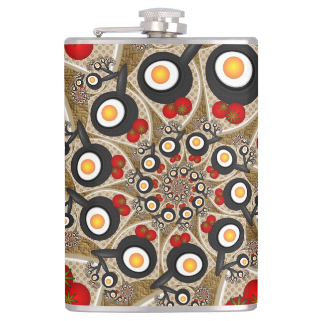 Brunch Fractal Art Funny Food, Tomatoes, Eggs Flask (Front)