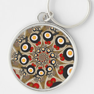 Brunch Fractal Art Funny Food, Tomatoes, Eggs Keychain