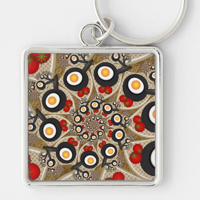 Brunch Fractal Art Funny Food, Tomatoes, Eggs Keychain (Front)