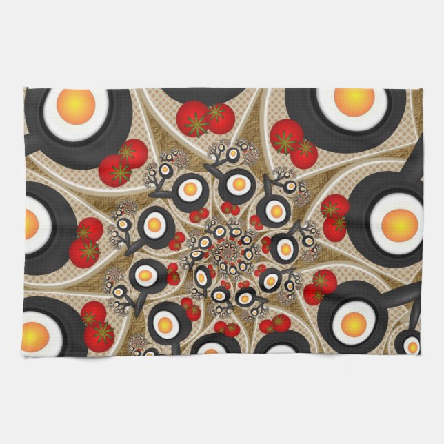 Brunch Fractal Art Funny Food, Tomatoes, Eggs Kitchen Towel (Horizontal)