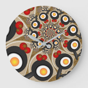 Brunch Fractal Art Funny Food, Tomatoes, Eggs Large Clock