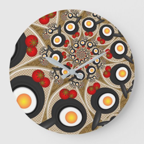 Brunch Fractal Art Funny Food Tomatoes Eggs Large Clock