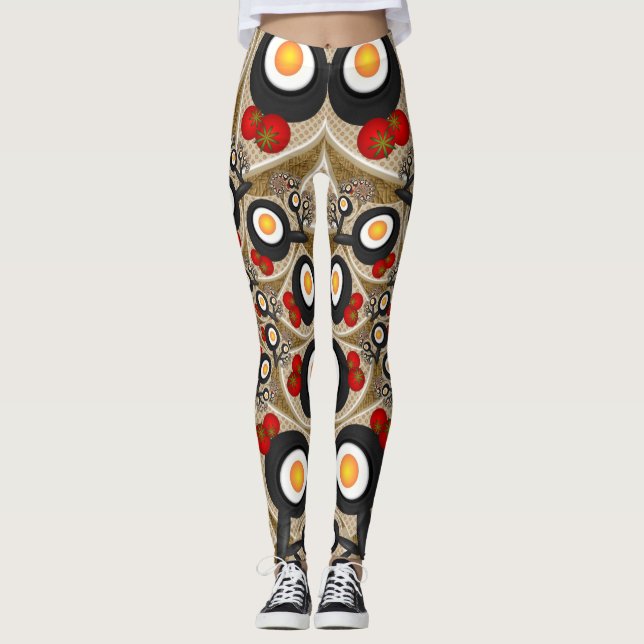 Brunch Fractal Art Funny Food, Tomatoes, Eggs Leggings (Front)