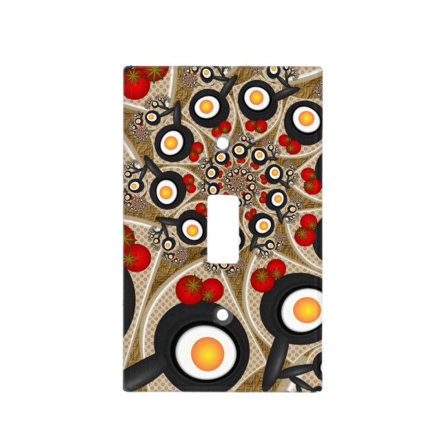 Brunch Fractal Art Funny Food, Tomatoes, Eggs Light Switch Cover (Front)