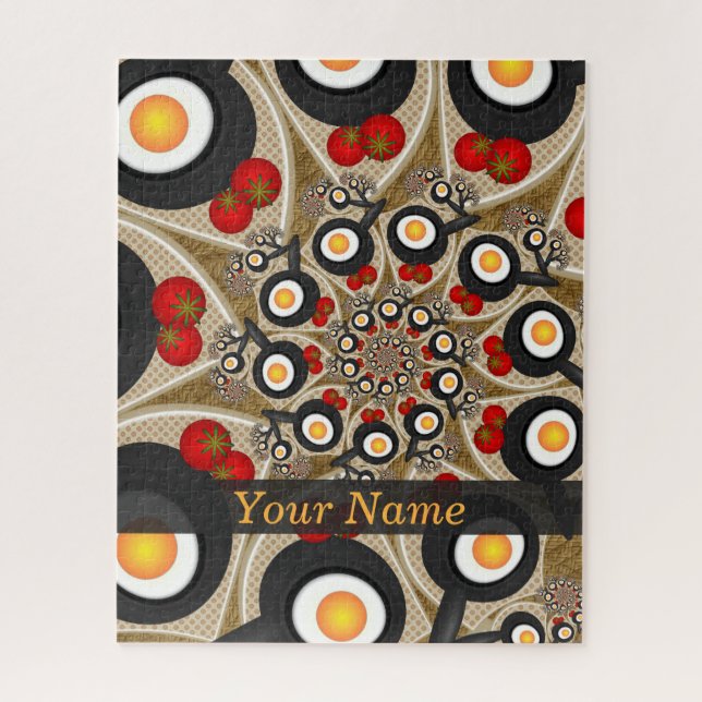 Brunch Fractal Art Funny Food, Tomatoes, Eggs Name Jigsaw Puzzle (Vertical)