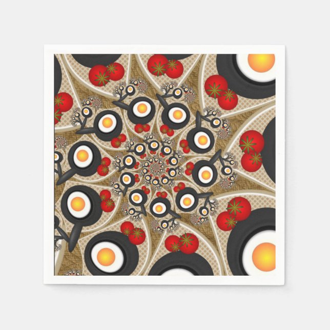 Brunch Fractal Art Funny Food, Tomatoes, Eggs Napkins (Front)