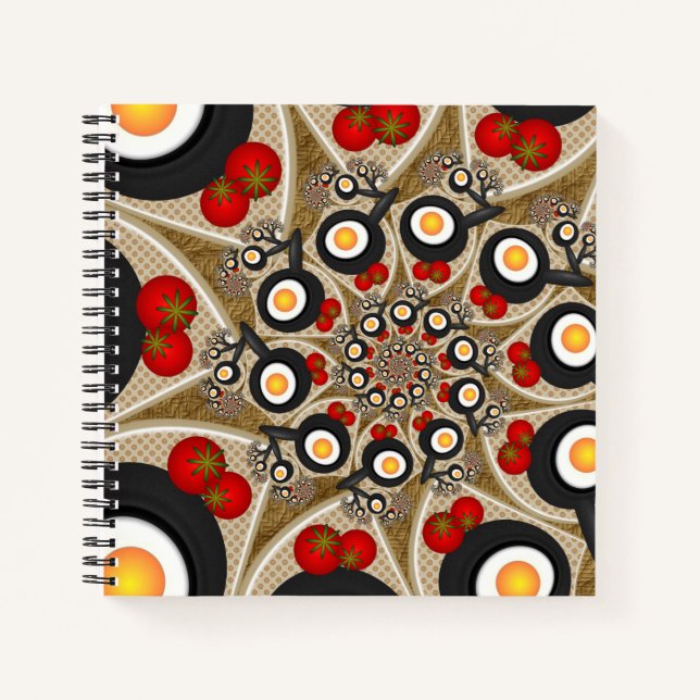 Brunch Fractal Art Funny Food, Tomatoes, Eggs Notebook (Front)