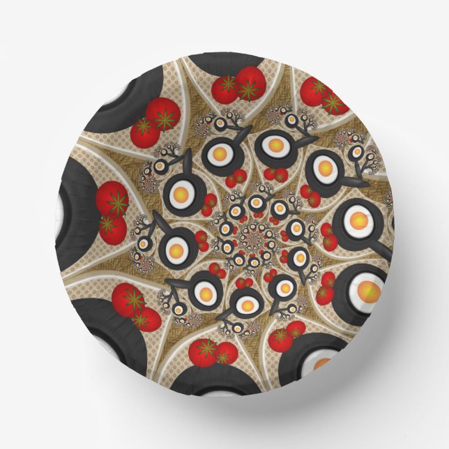 Brunch Fractal Art Funny Food, Tomatoes, Eggs Paper Bowls (Front)