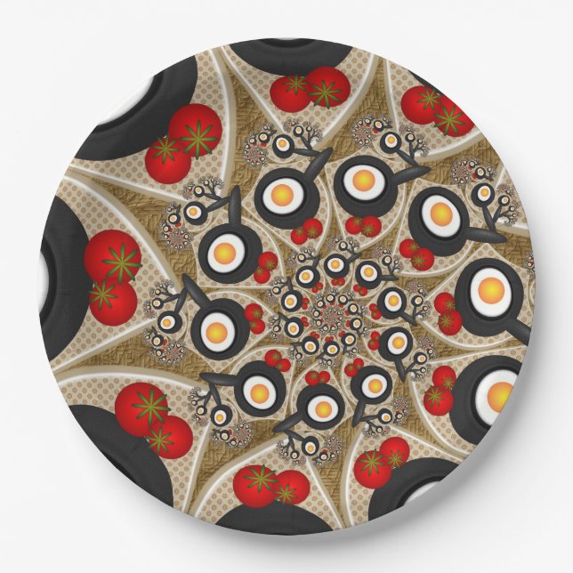 Brunch Fractal Art Funny Food, Tomatoes, Eggs Paper Plates (Front)
