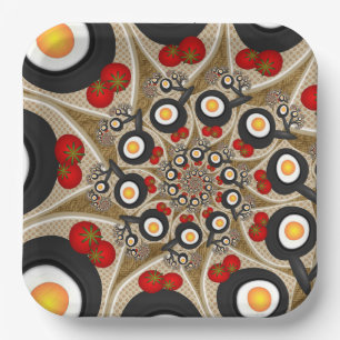 Brunch Fractal Art Funny Food, Tomatoes, Eggs Paper Plates