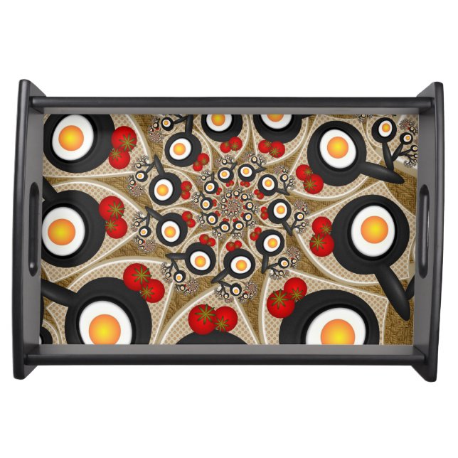 Brunch Fractal Art Funny Food, Tomatoes, Eggs Serving Tray (Front)
