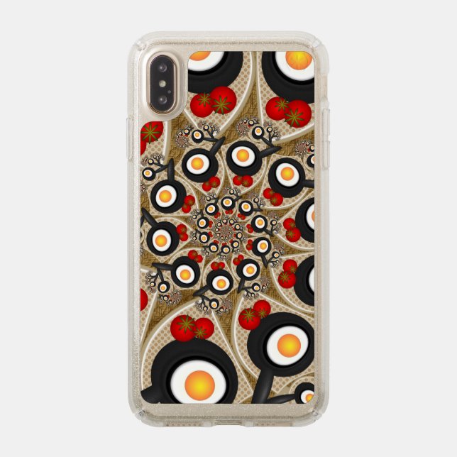 Brunch Fractal Art Funny Food, Tomatoes, Eggs Speck iPhone XS Max Case (Front (Gold Phone))