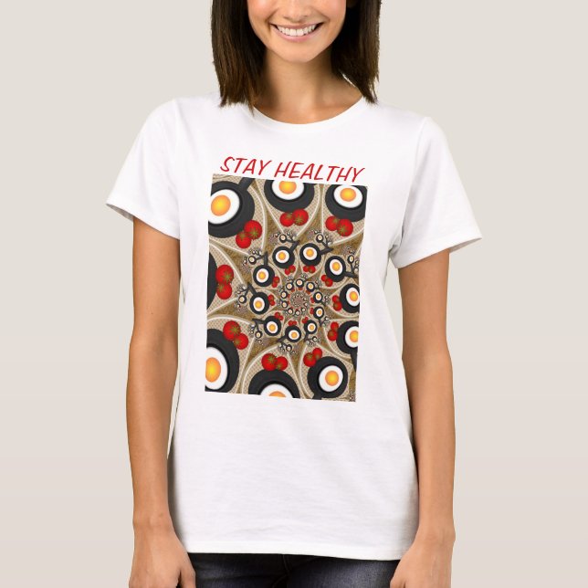 Brunch Fractal Art Funny Food, Tomatoes, Eggs T-Shirt (Front)
