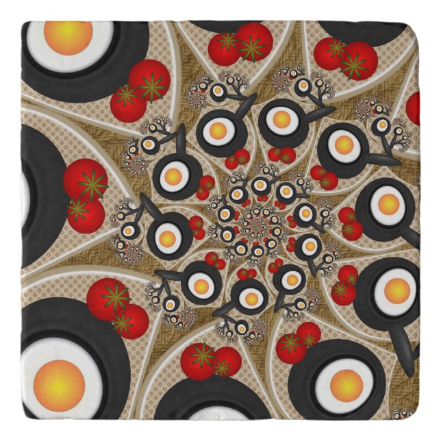 Brunch Fractal Art Funny Food, Tomatoes, Eggs Trivet (Front)
