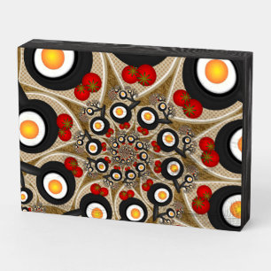 Brunch Fractal Art Funny Food, Tomatoes, Eggs Wooden Box Sign