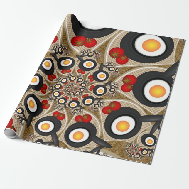 Brunch Fractal Art Funny Food, Tomatoes, Eggs Wrapping Paper (Unrolled)